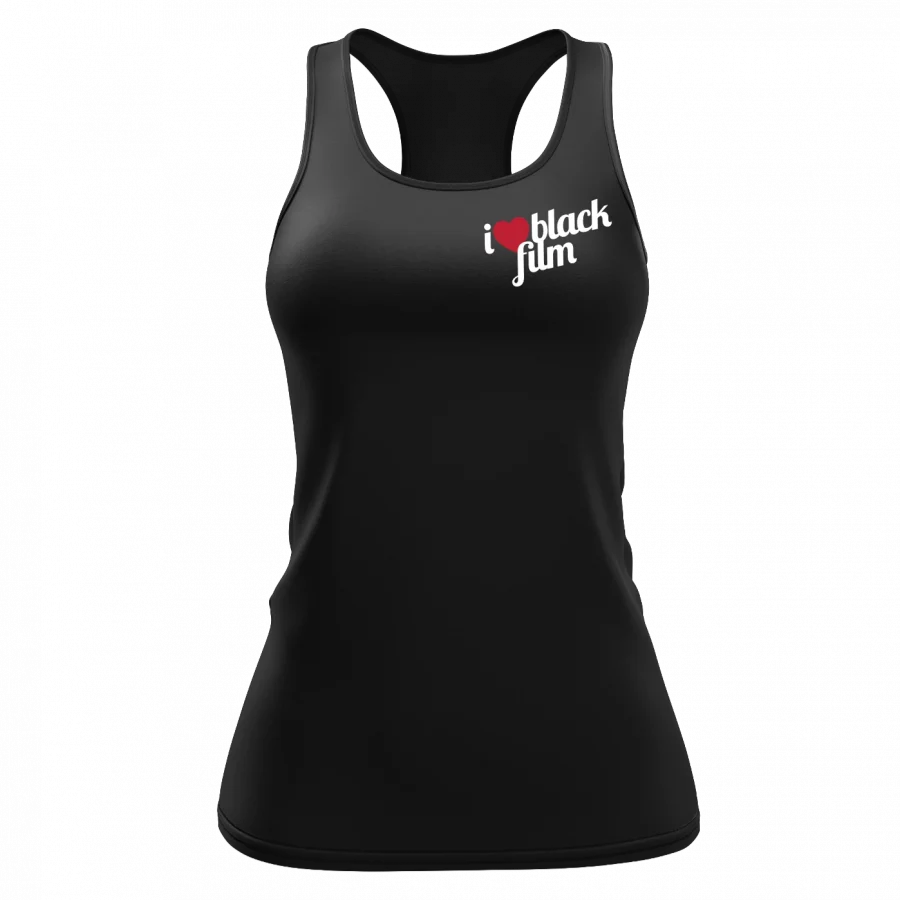 Women's "I Love Black Film" Pocket Logo Black Racerback Tank Top