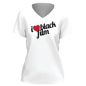Women's "I Love Black Film" White V-Neck T-Shirt