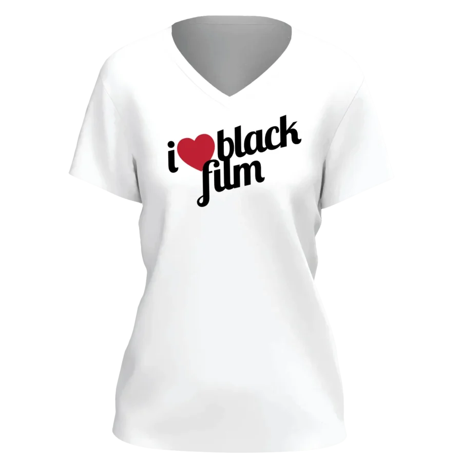 Women's "I Love Black Film" White V-Neck T-Shirt