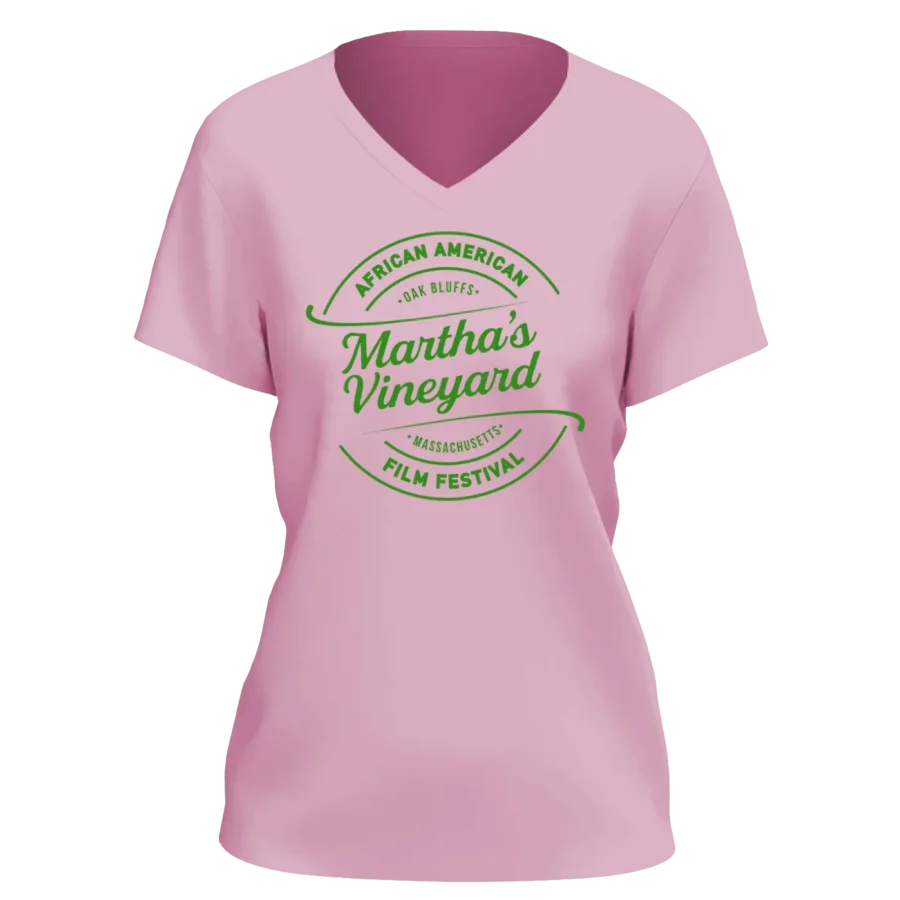 Women's Fitted Pink V-Neck T-Shirt with Circular Logo