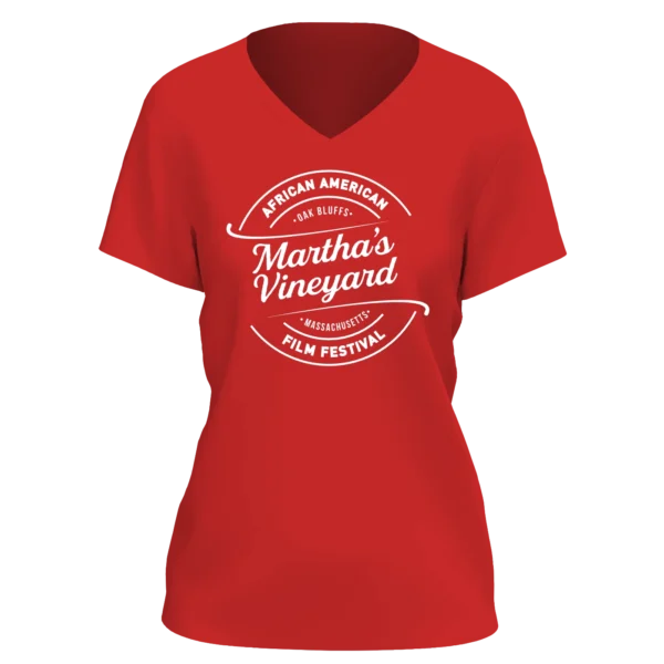 Red V-Neck Ladies Fitted with Circular Logo
